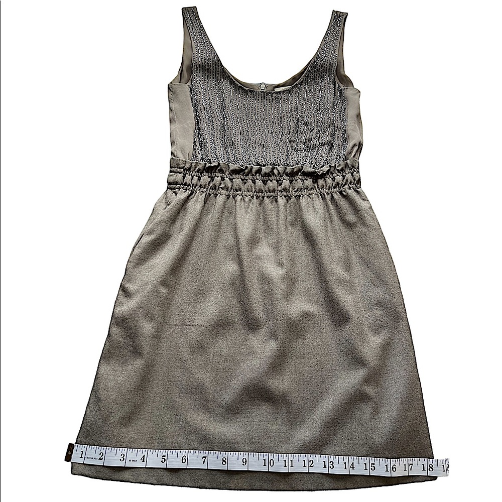 🌟Y2K J. CREW “Aurelia” Short Cocktail Dress•Gray Silk & Wool Beaded Couplet